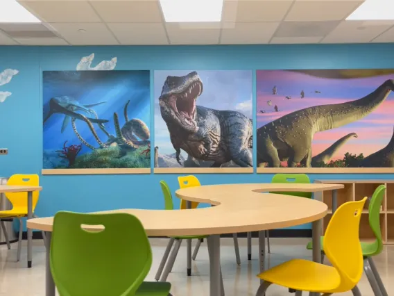 A dinosaur birthday party room