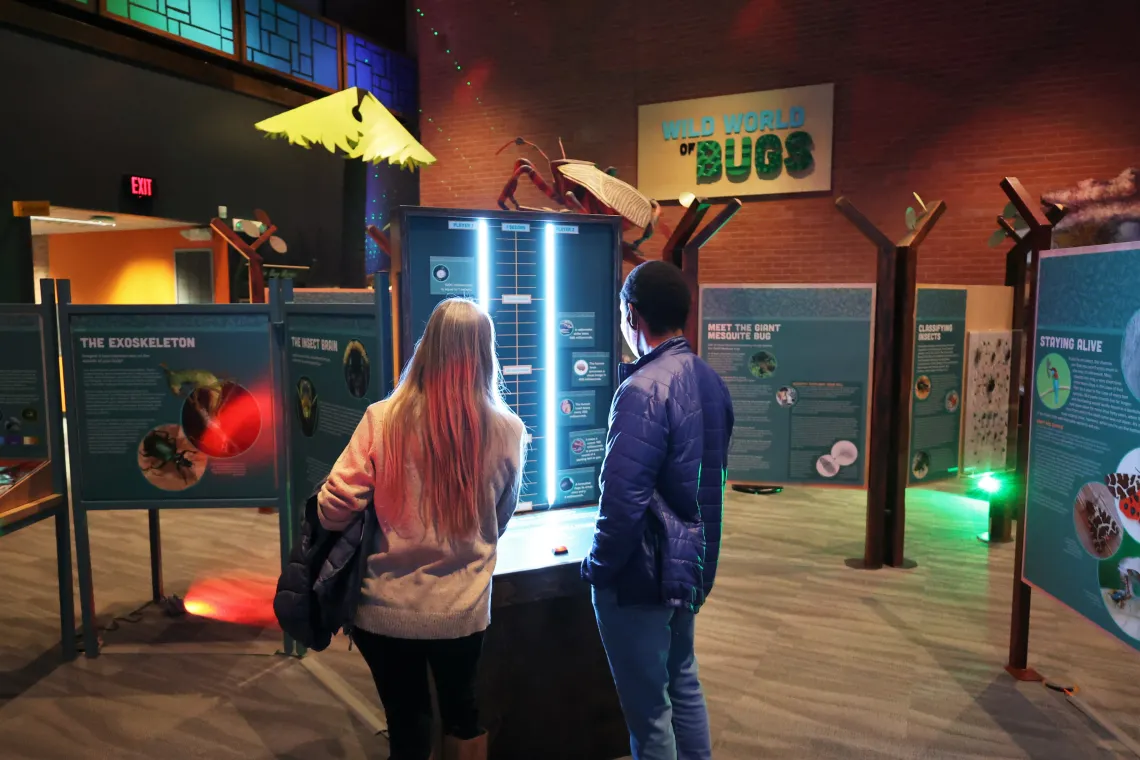 A couple plays an educational light game inside Flandrau Science Center