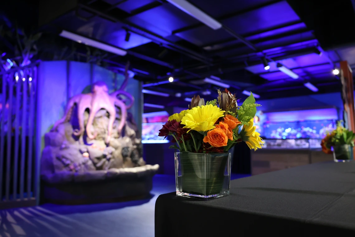 Flowers at a private event in an aquarium